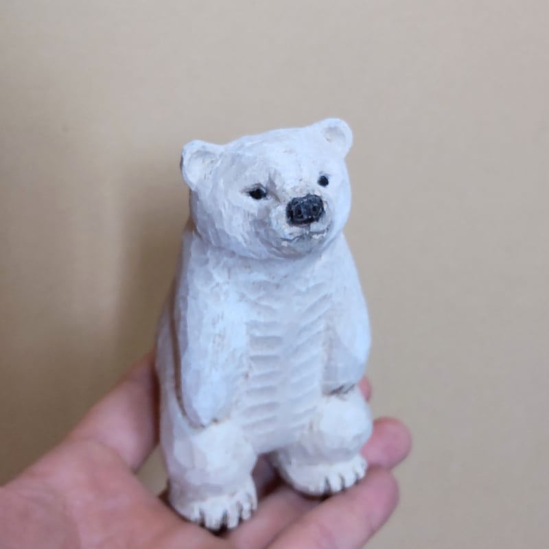 シロクマの子ども(木彫)21号 | wood and wool animals STORE