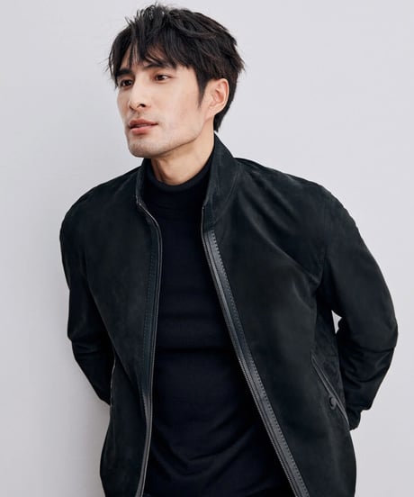 stand collar suede leather jacket 100%　SH2350
