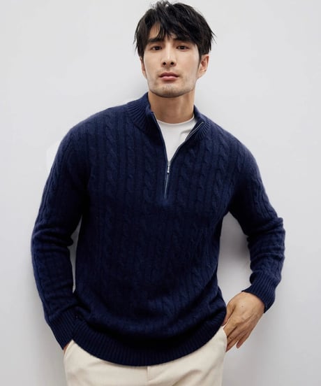 cashmere sweater half height zipper /2color　SH2194