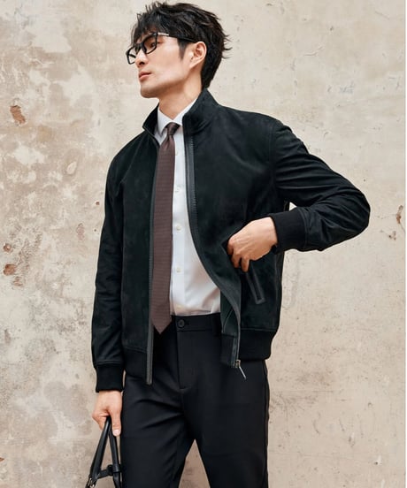 stand collar suede leather jacket 100%　SH2350