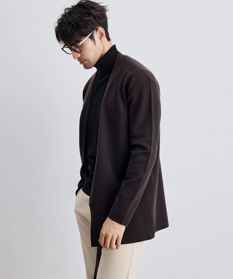 merino wool no collar knit tie cardigan /2color　SH2293