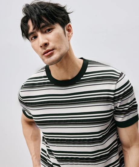 mulberry silk striped t-shirt /2color　SH2557