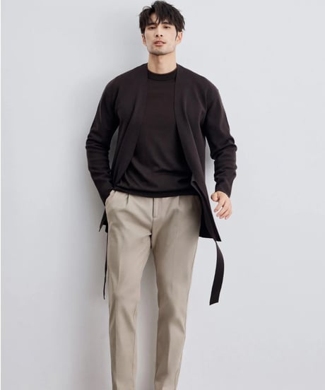 merino wool no collar knit tie cardigan /2color　SH2293