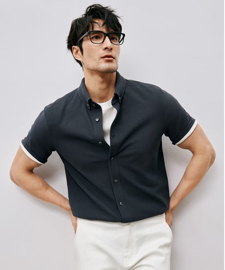 cotton piqué slim shirt /2color　SH2488
