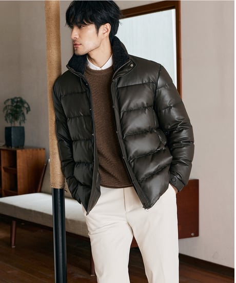 white goose down leather jacket　SH2575