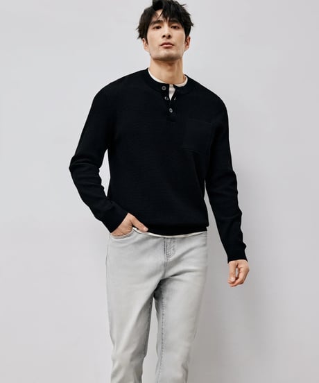 waffle jacquard henley shirt /2color　SH2452