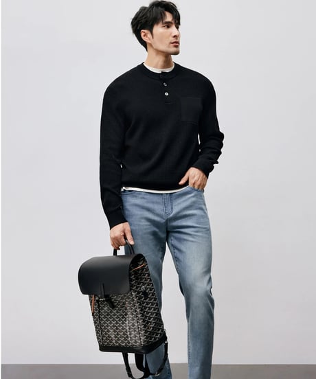 waffle jacquard henley shirt /2color　SH2452