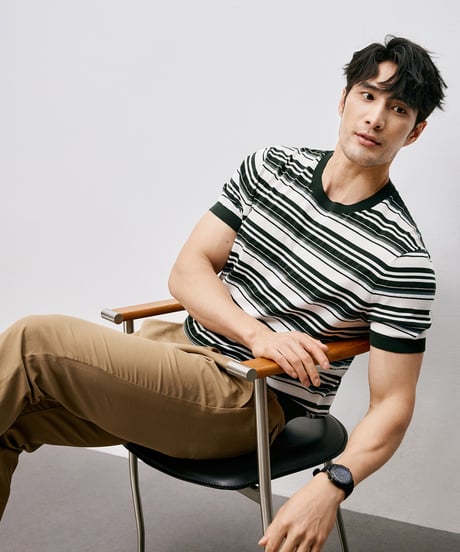 mulberry silk striped t-shirt /2color　SH2557