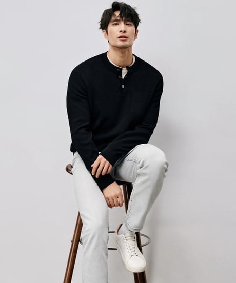 waffle jacquard henley shirt /2color　SH2452