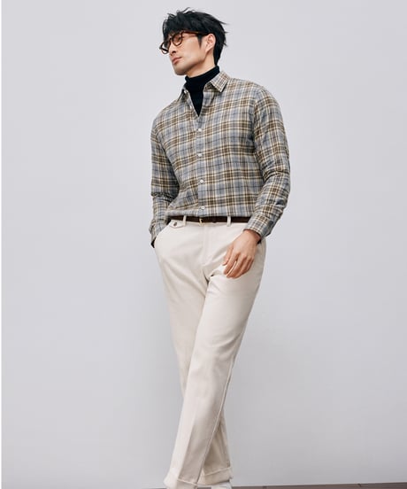 shirt long sleeves cotton checkered brushed　SH2601