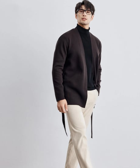 merino wool no collar knit tie cardigan /2color　SH2293