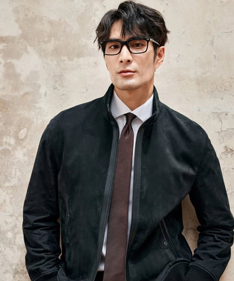 stand collar suede leather jacket 100%　SH2350