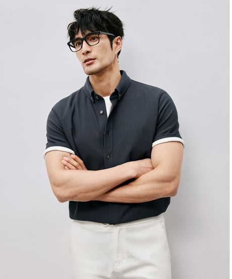 cotton piqué slim shirt /2color　SH2488