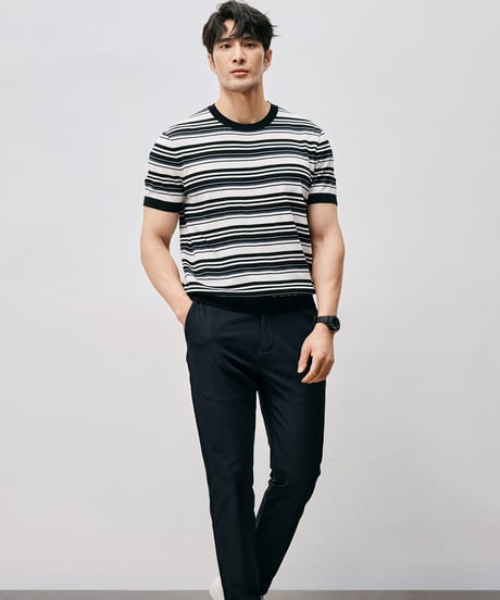 mulberry silk striped t-shirt /2color　SH2557