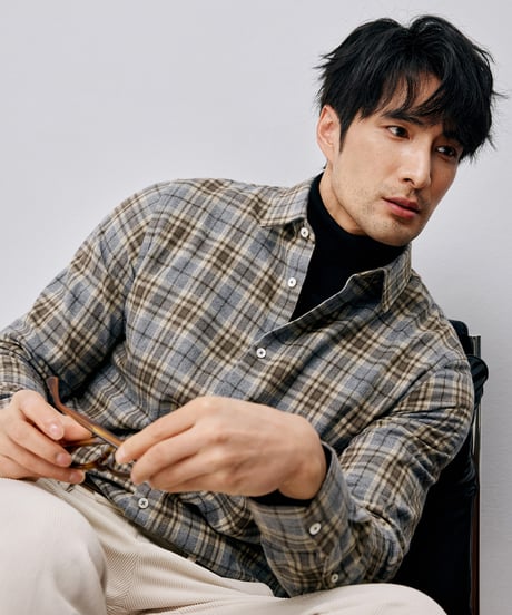 shirt long sleeves cotton checkered brushed　SH2601