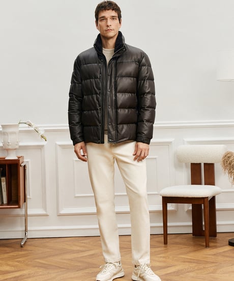 white goose down leather jacket　SH2575