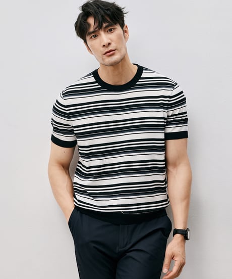 mulberry silk striped t-shirt /2color　SH2557