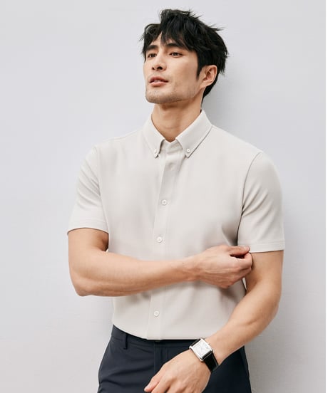 cotton piqué slim shirt /2color　SH2488