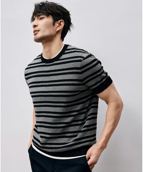 striped round neck t-shirt /2color　SH2455