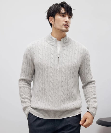 cashmere sweater half height zipper /2color　SH2194