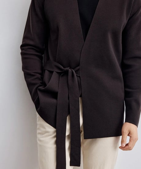 merino wool no collar knit tie cardigan /2color　SH2293