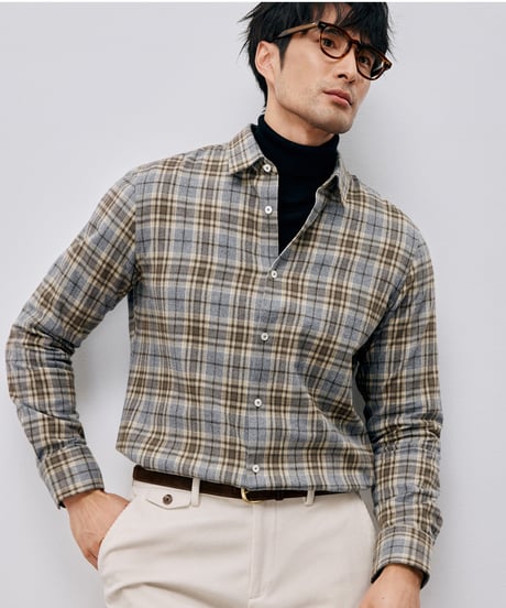 shirt long sleeves cotton checkered brushed　SH2601