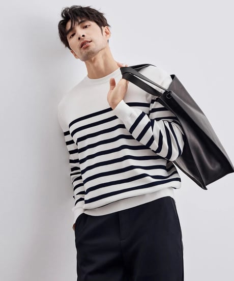 striped round neck sweater /2color　SH2294