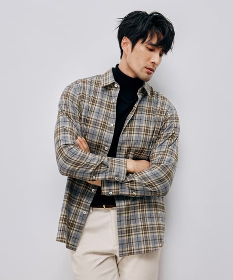 shirt long sleeves cotton checkered brushed　SH2601