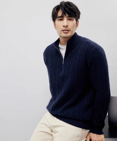 cashmere sweater half height zipper /2color　SH2194