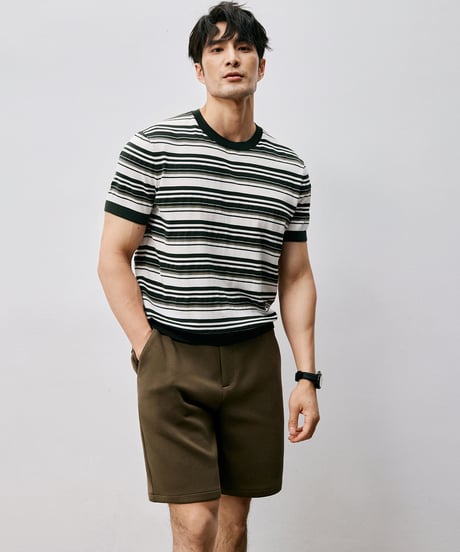 mulberry silk striped t-shirt /2color　SH2557