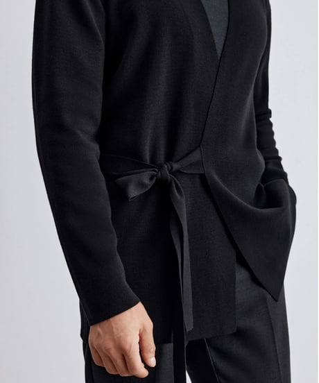 merino wool no collar knit tie cardigan /2color　SH2293