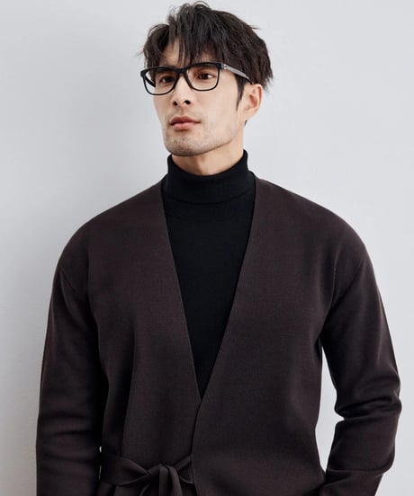 merino wool no collar knit tie cardigan /2color　SH2293