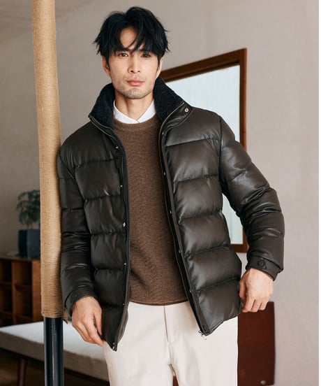 white goose down leather jacket　SH2575