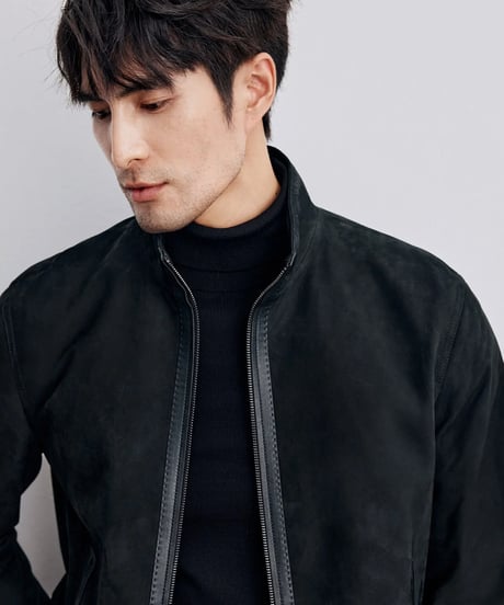 stand collar suede leather jacket 100%　SH2350
