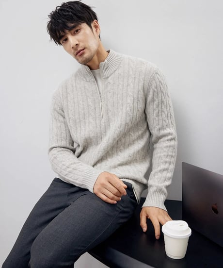 cashmere sweater half height zipper /2color　SH2194