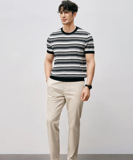 mulberry silk striped t-shirt /2color　SH2557