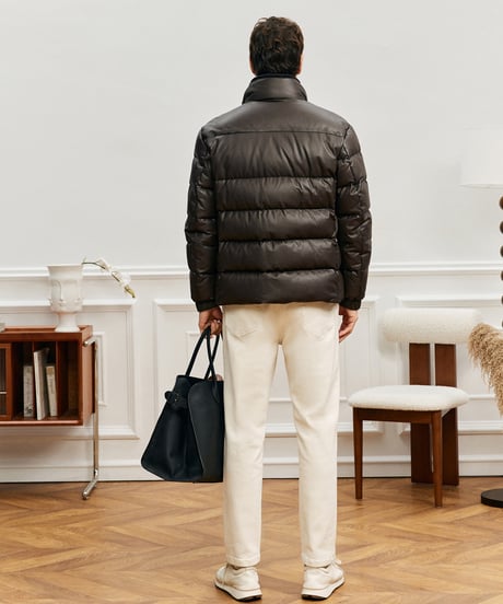 white goose down leather jacket　SH2575