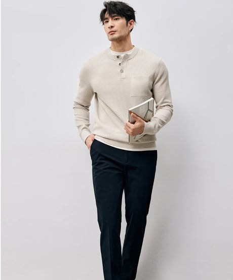 waffle jacquard henley shirt /2color　SH2452