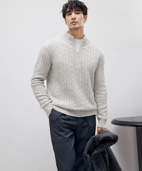 cashmere sweater half height zipper /2color　SH2194