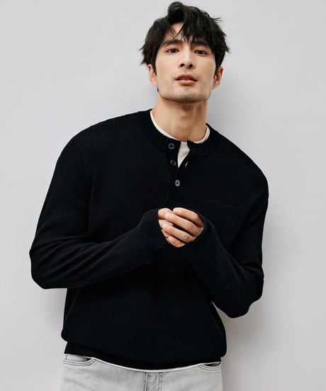 waffle jacquard henley shirt /2color　SH2452