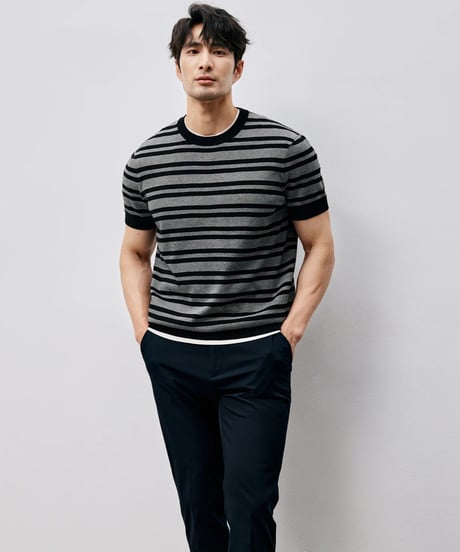 striped round neck t-shirt /2color　SH2455