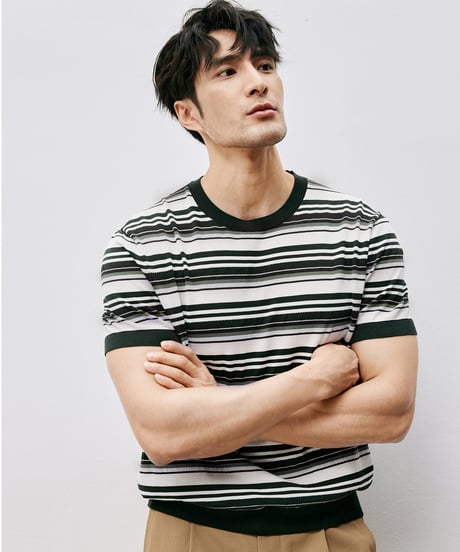 mulberry silk striped t-shirt /2color　SH2557