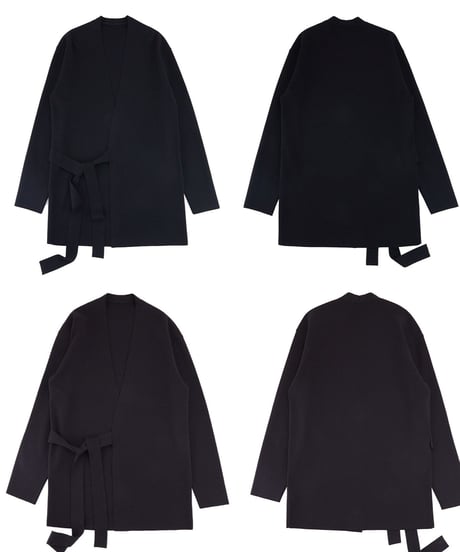 merino wool no collar knit tie cardigan /2color　SH2293