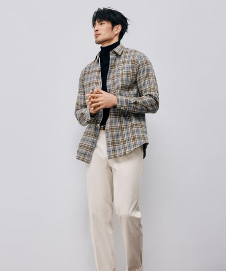 shirt long sleeves cotton checkered brushed　SH2601