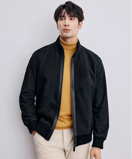 stand collar suede leather jacket 100%　SH2350