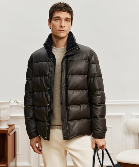 white goose down leather jacket　SH2575