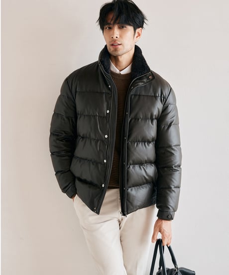white goose down leather jacket　SH2575