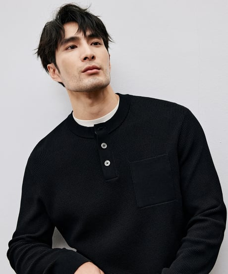 waffle jacquard henley shirt /2color　SH2452