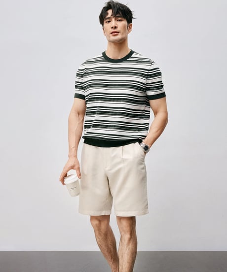 mulberry silk striped t-shirt /2color　SH2557