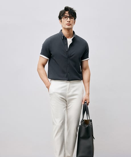cotton piqué slim shirt /2color　SH2488